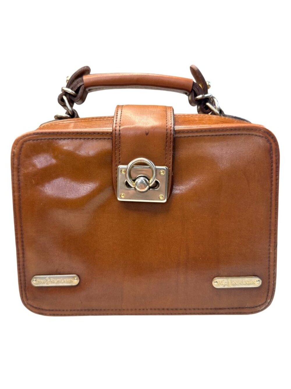 Polo Ralph Lauren Brown Leather Handbag With Gold Hardware & Top Handle